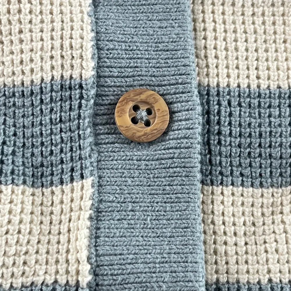 Carters Baby Boy Blue White Striped Waffle Knit Cardigan Sweater 9 Months